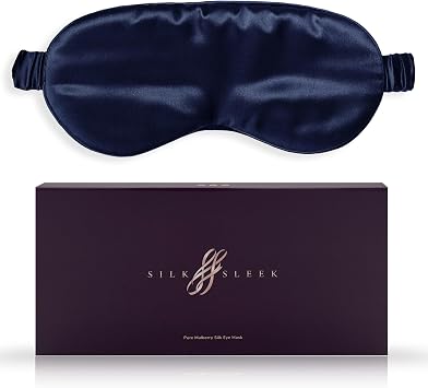Eye Mask for Sleeping, 22 Momme Pure Mulberry Silk Sleep Mask Filled with 100% Pure Silk, Travel Essentials, Super Soft & Comfortable Blackout Eye Mask in Gift Box  Navy Blue