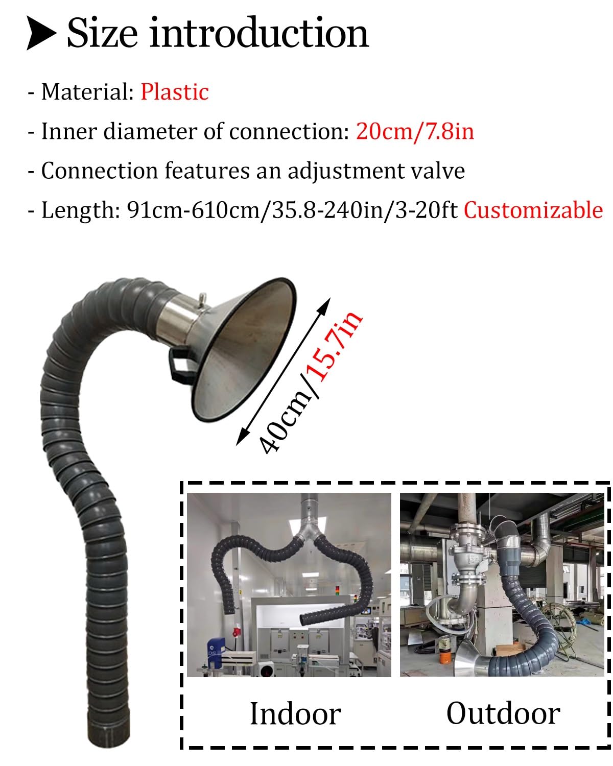 Manguera flexible para extracción de humos de escape, conducto de aire ajustable de 360° para gas y humo, ideal para laboratorios y aplicaciones de ventilación, solución de flujo de aire de alto