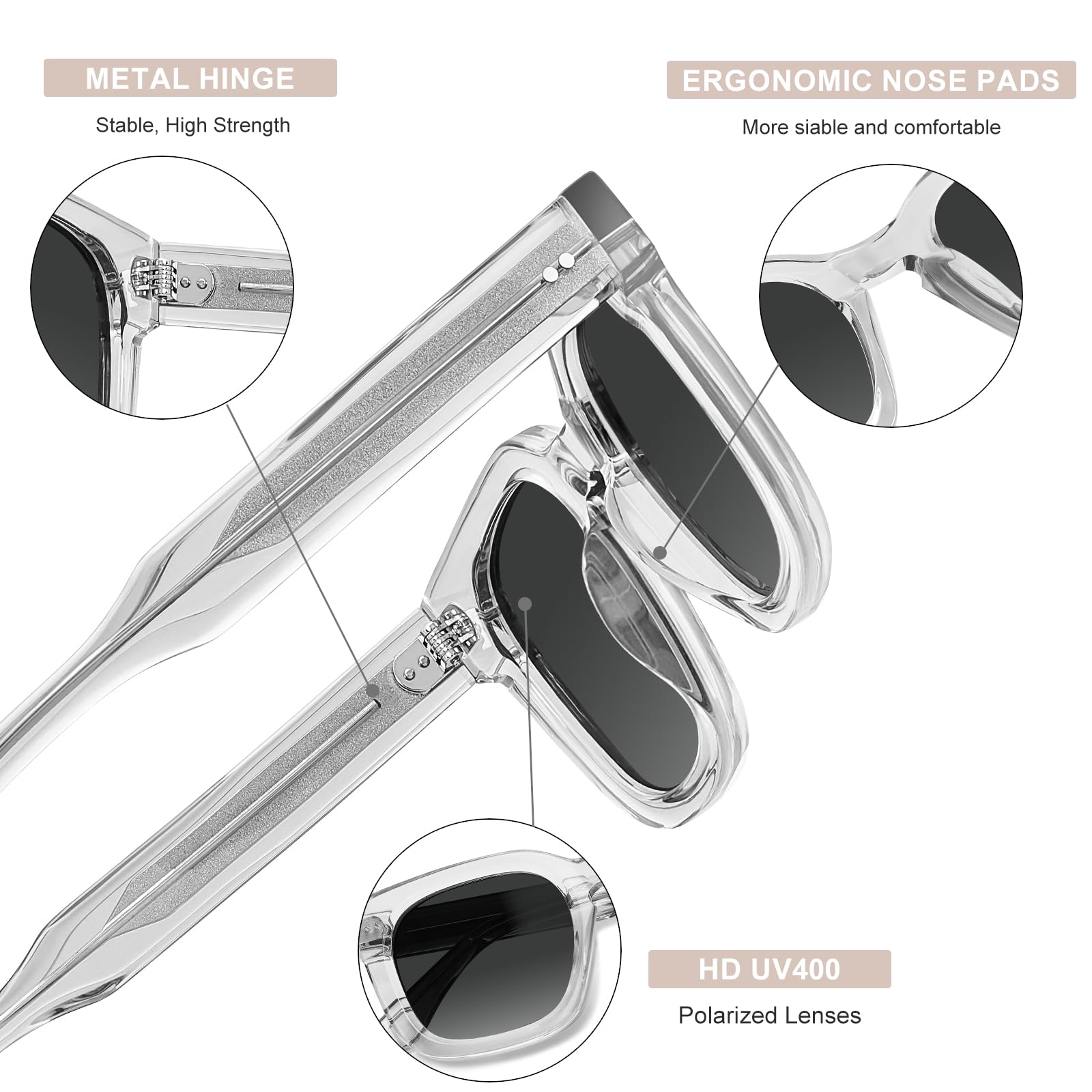 AVAWAY Occhiali da sole Polarizzati Classici da Uomo Montatura Piccola Quadrata in Acetato Occhiali Alla Moda Vintage con Protezione UV400