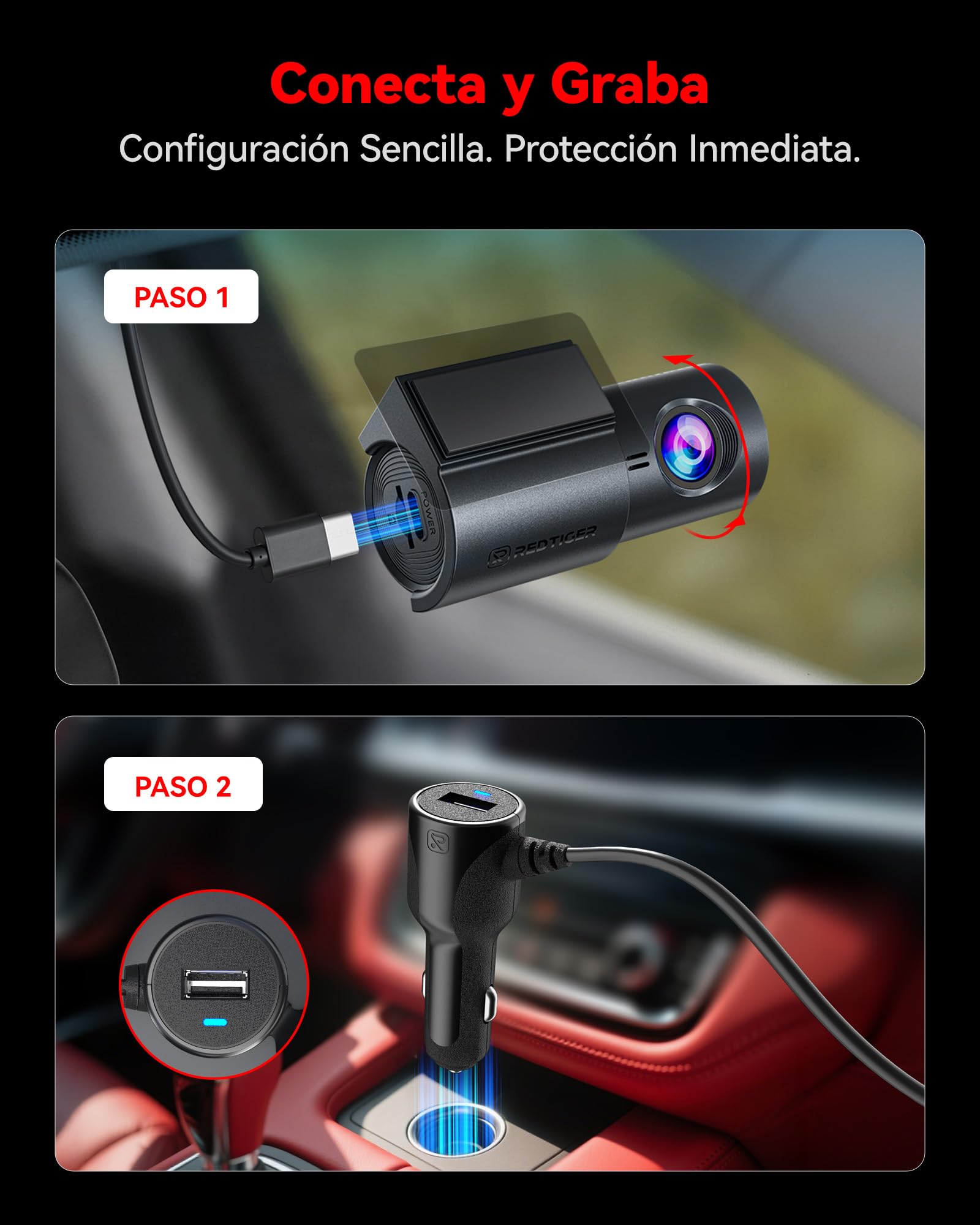 REDTIGER 4K Dashcam Coche Frontal,5.8G WiFi,Camara Vigilancia para Coche con Visión Nocturna,WDR, Modo de Aparcamiento 24H,Grabación en Bucle,Instalación en Dos Pasos