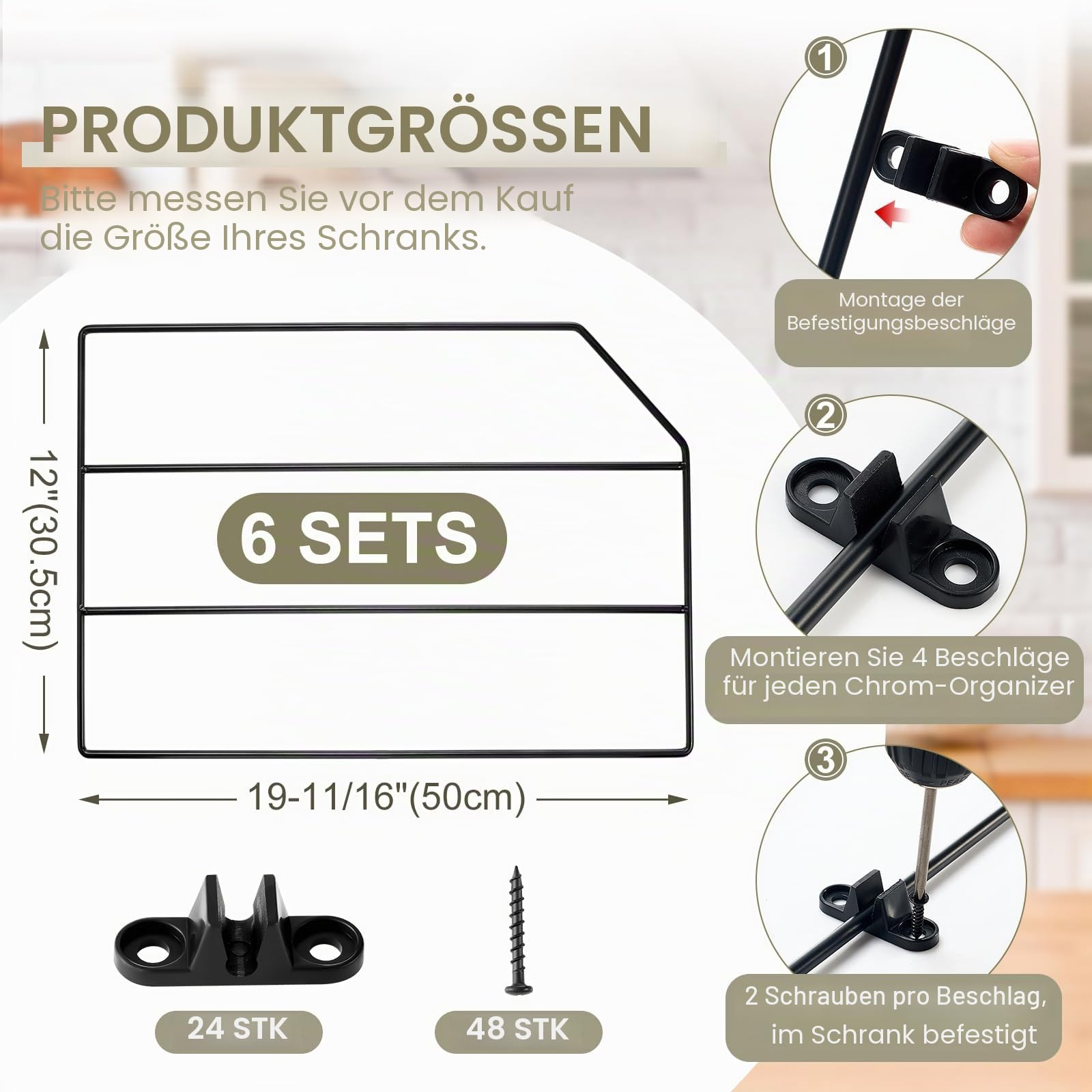 Blulu Backblech-Organizer, 30,5 x 50,8 cm, Trennwände für Schränke, Küchenschrank, Trennwände, vertikal, für Backbleche, Chrom-Pfannenregal, Aufbewahrungsdrähte für Küchenschränke (schwarz), 6 Stück