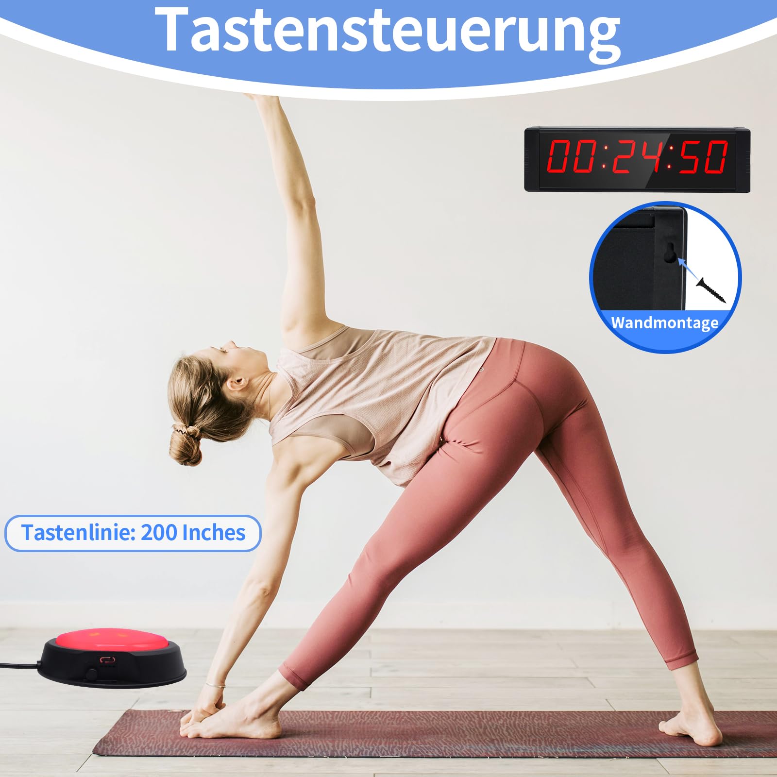 Timer Sport avec Bouton Marche/Arrêt, Minuteur et Chronomètre Portable, Horloge Murale Numérique avec Télécommande,
