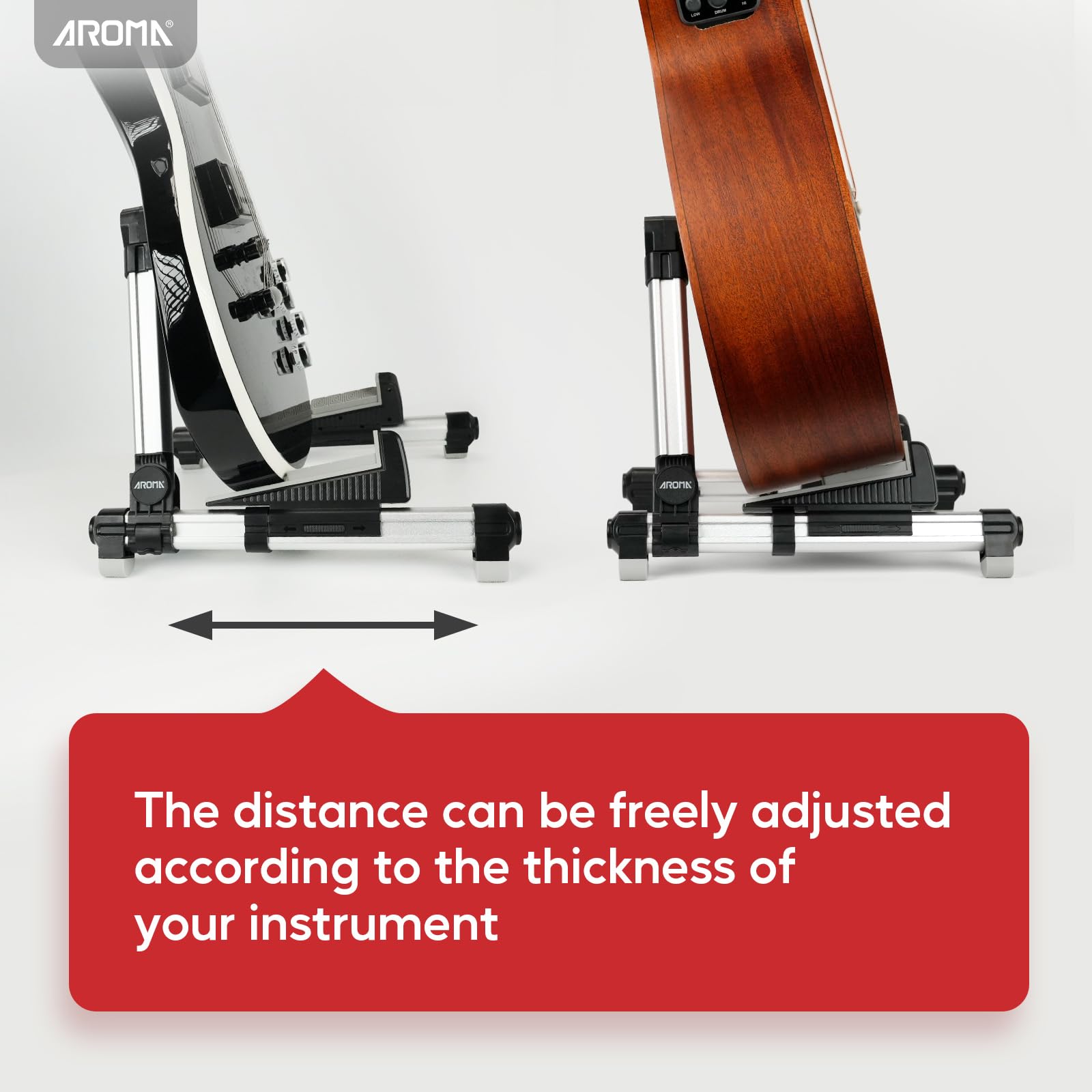 AROMA Guitar Stand Floor Foldable Adjustable and Portable for Acoustic Classical Electric Guitars, Silver - Image 3