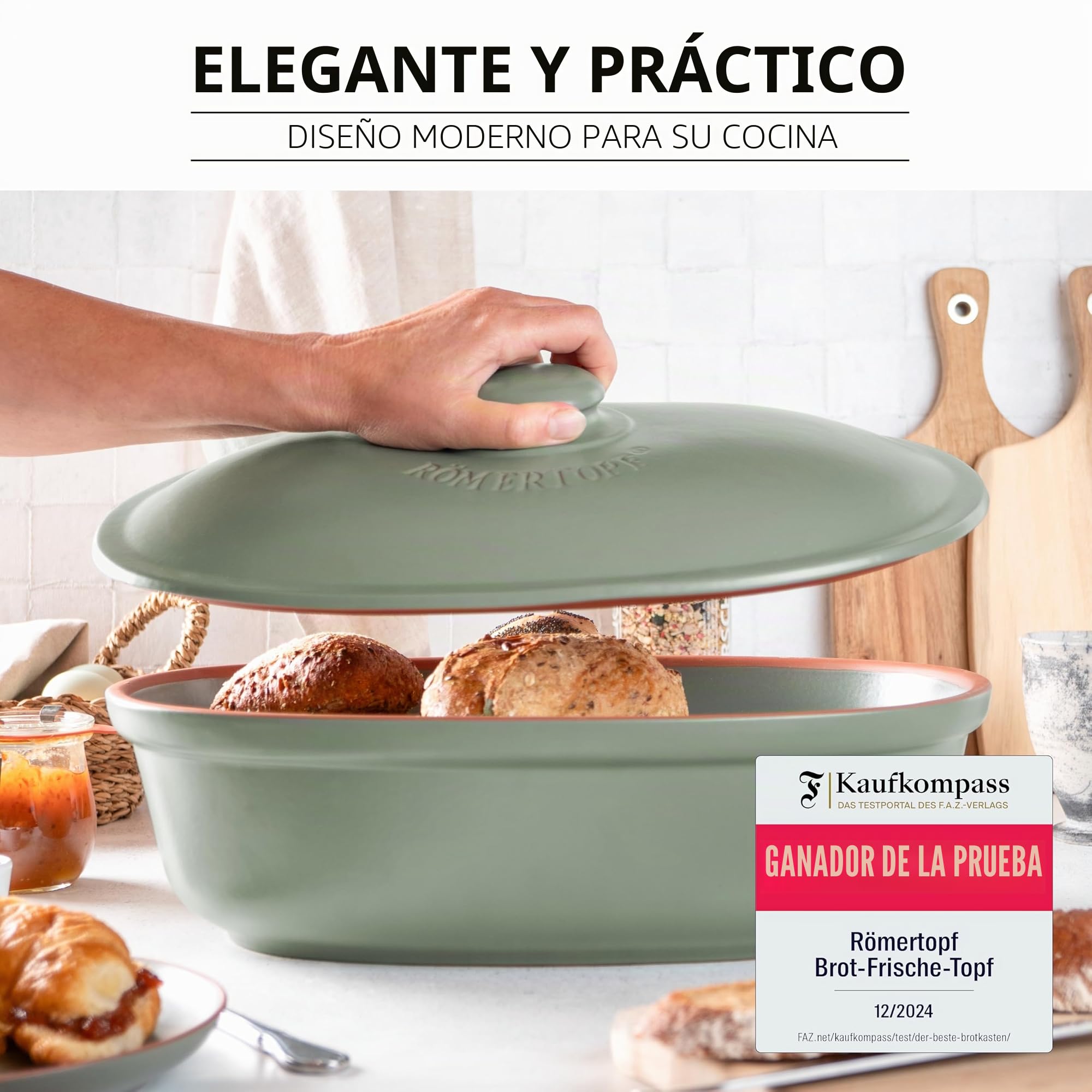 Römertopf Panera ovalada de cerámica 6,5 L, verde, 39,5 cm de largo