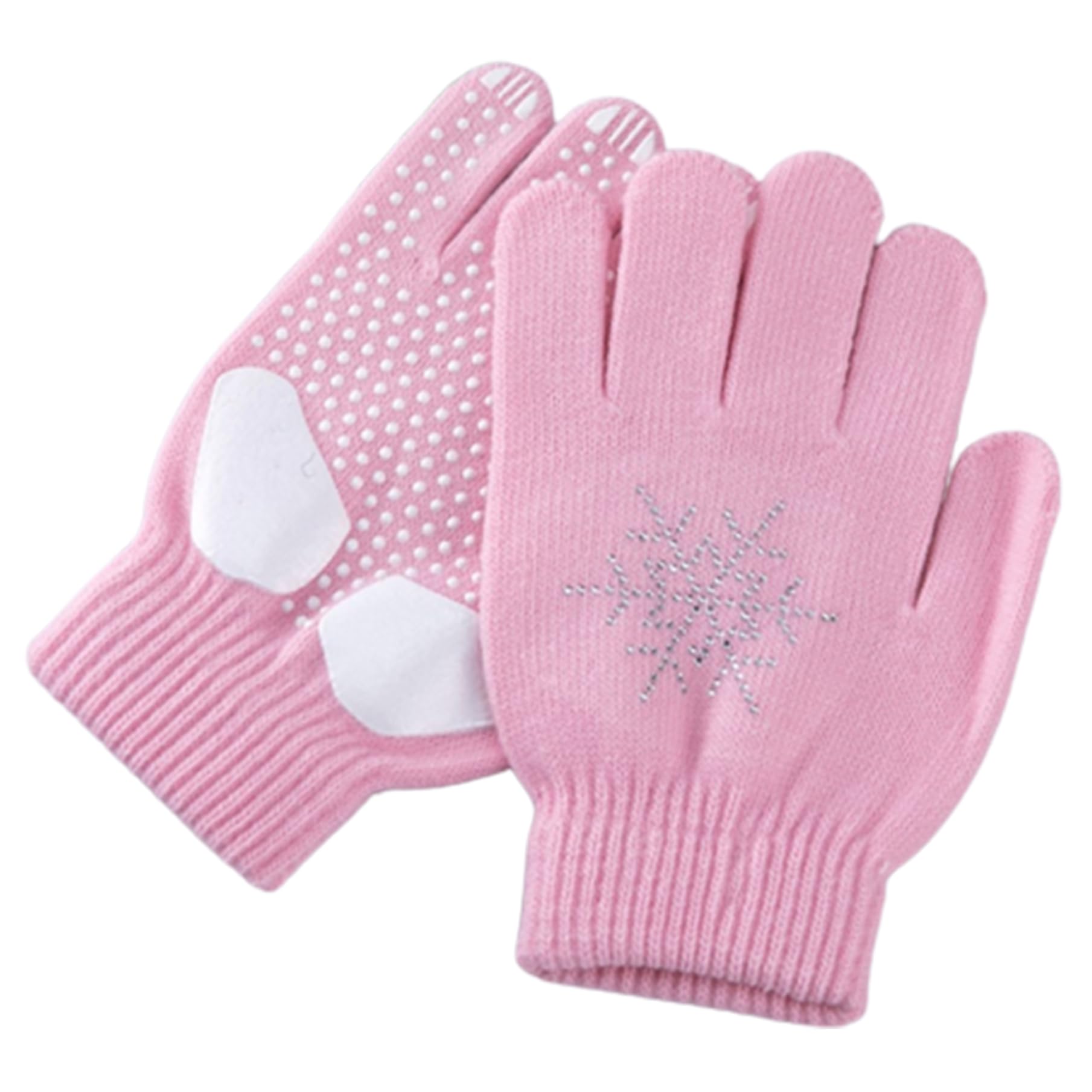 Gants de Patinage, Gants de Patinage sur Glace pour Enfants, Tricot épais antidérapant, Artistique avec Flocons Neige en Strass, Accessoires Glace d'hiver Chauds pour Le Cyclisme, la r