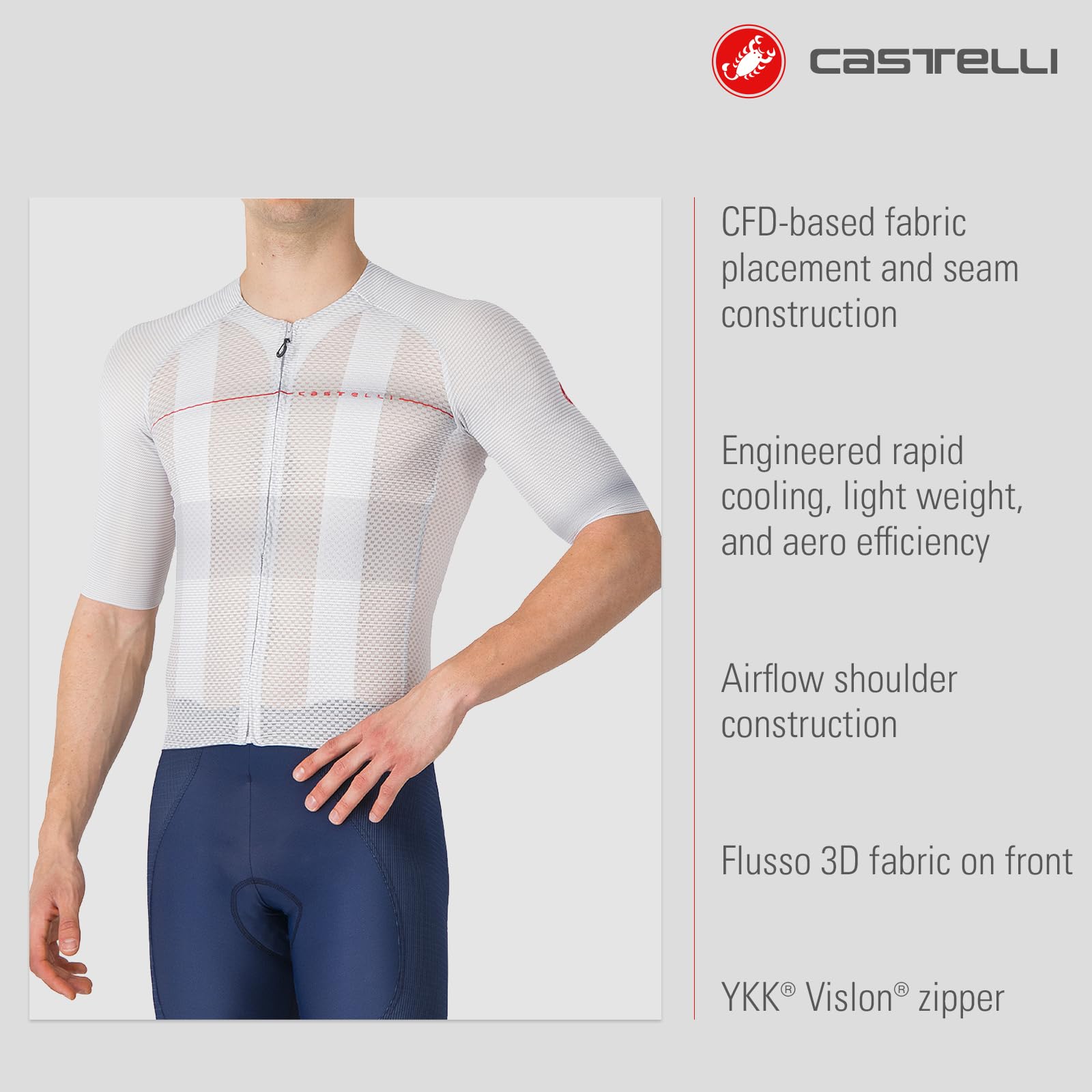 CASTELLI Maglia A/C da uomo, maniche a un quarto, cerniera intera, ciclismo su strada e gravel, con protezione UV