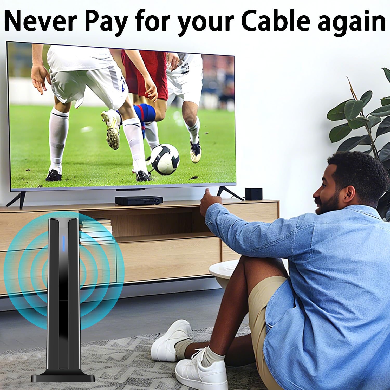 Antena de TV, 2024, Antena de TV para Smart TV en Interiores con Base magnética Fuerte, Antena de recepción de 360° y Largo Alcance para Canales Locales, Antena de fácil instalación para TV sin Cable