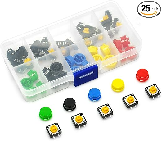 Gikfun 12x12x7.3 mm Tact Tactile Push Button Momentary SMD PCB Switch with Cap for Arduino (Pack of 25pcs) AE1027
