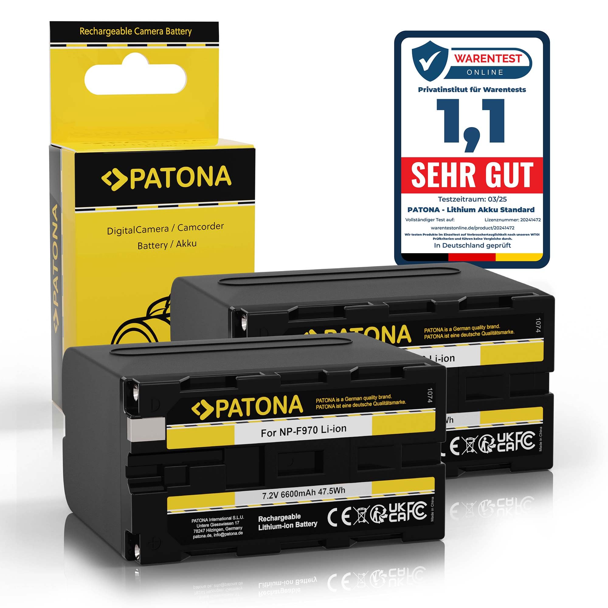 PATONA 2X Batterie pour Sony NP-F970 F960 F950 F750 6600mAh