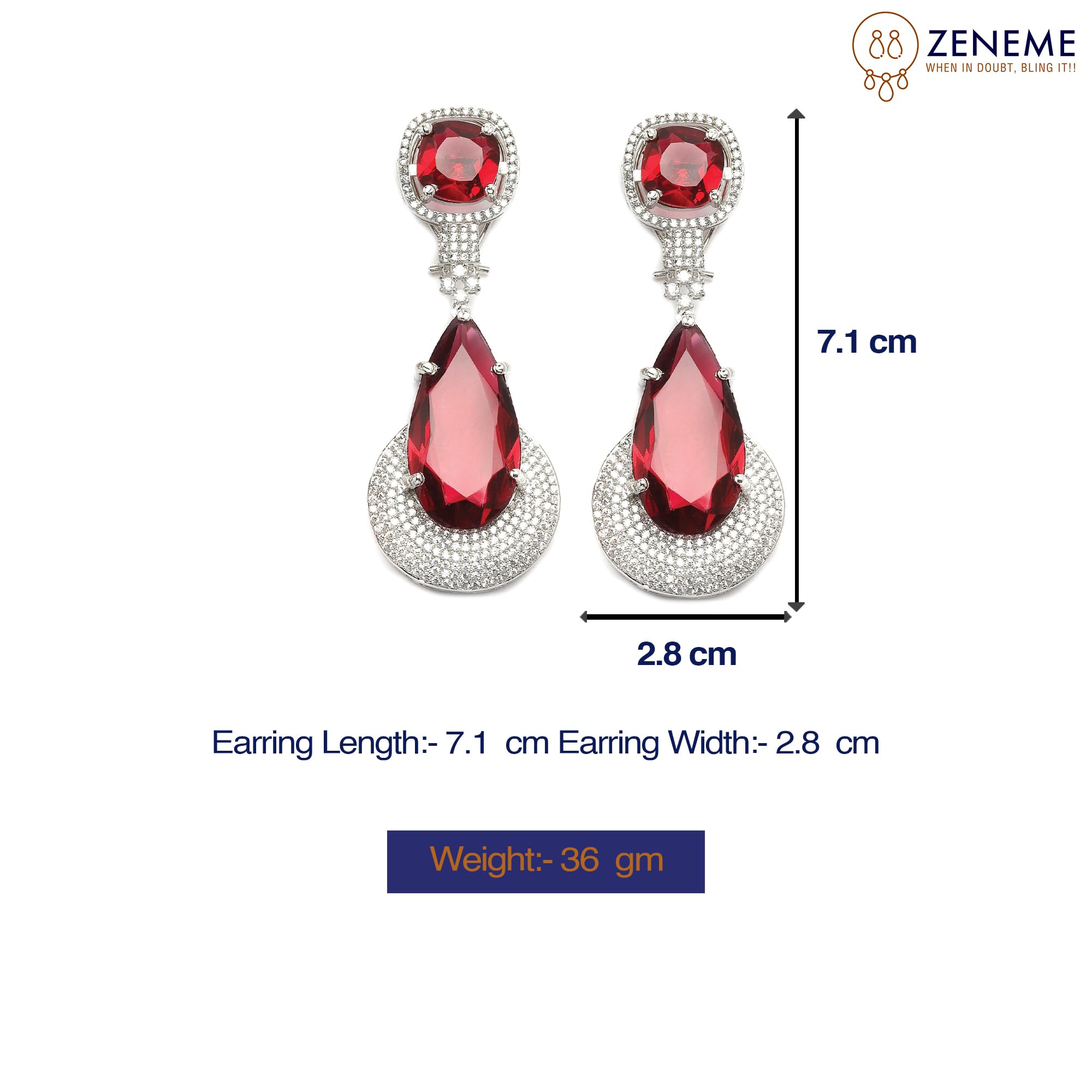 Rhodium-Plated American Diamond Teardrop Drop Earrings