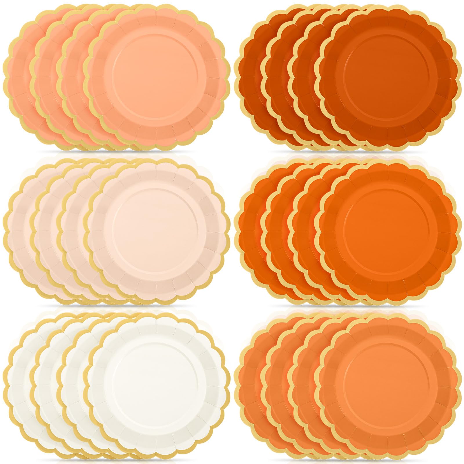 48 Pcs Orange Paper Plates 9 Inch Scalloped Fall Party Supplies