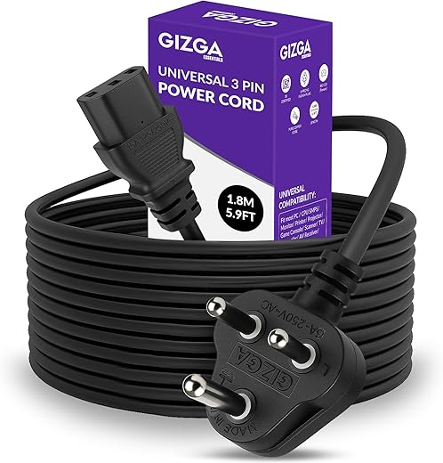 GIZGA 1 Meter 3 Pin Laptop Power Cable Cord (Black)