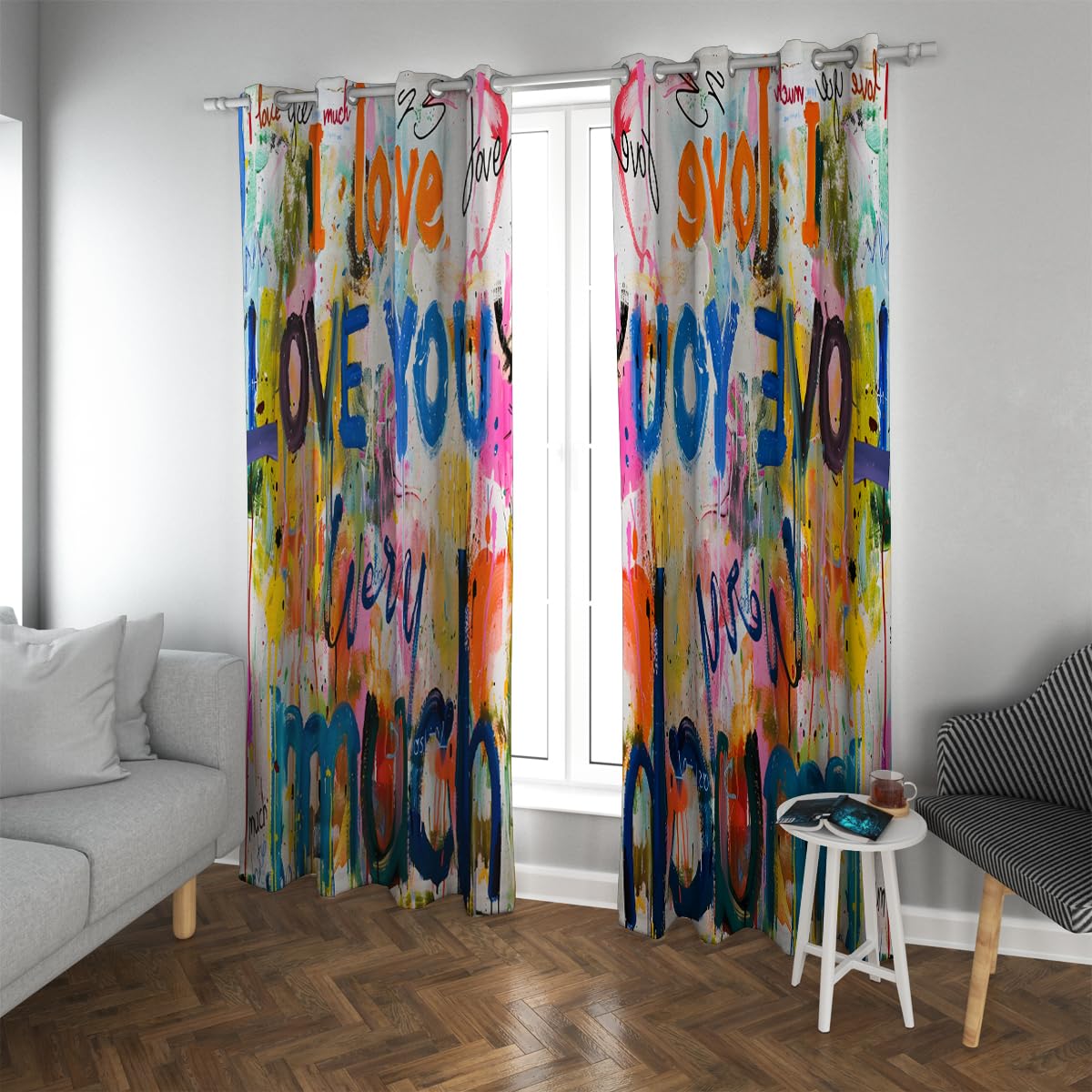 Rideaux occultants graffiti colore abstrait 2x140x214cm pour chambre et salon