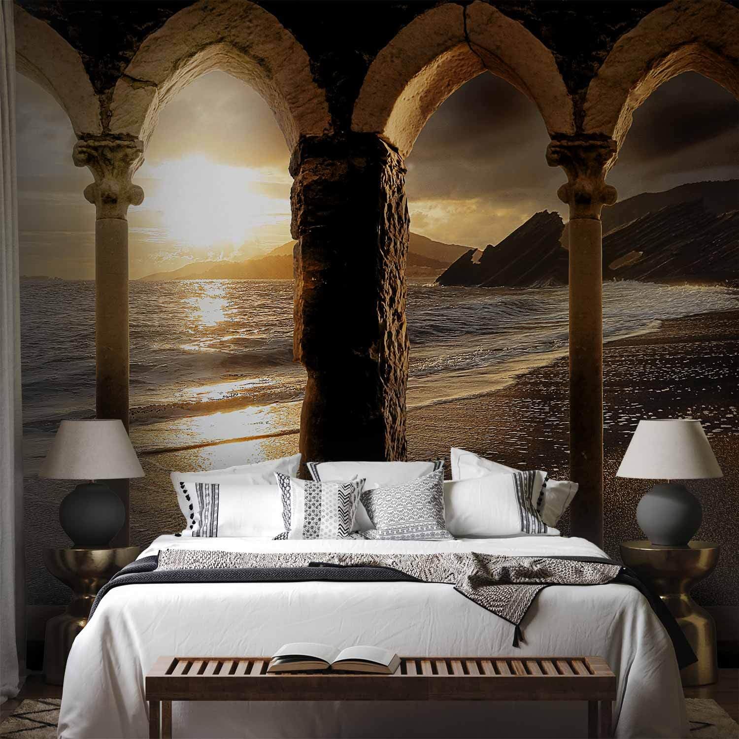 decomonkey Fotomural autoadhesivo Playa Mar paisaje Puesta de sol 98x70 cm