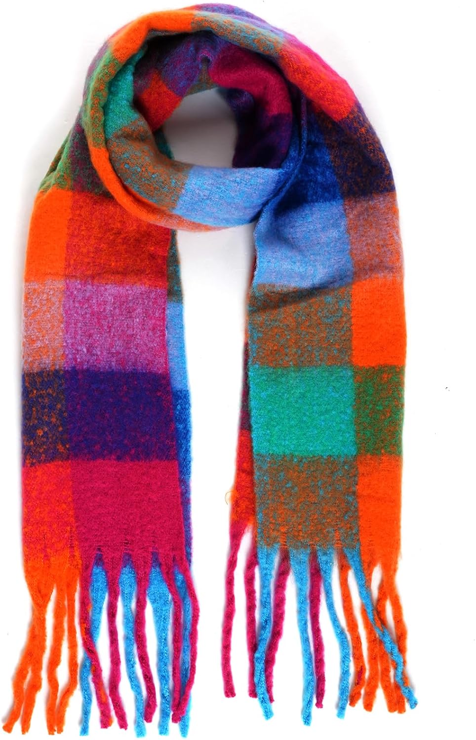 Marrywindix Winter Women Warm Scarf Large Soft Chunky Plaid Scarf Oversized Colorful Checked Thick Knit Casual Tassel Shawl