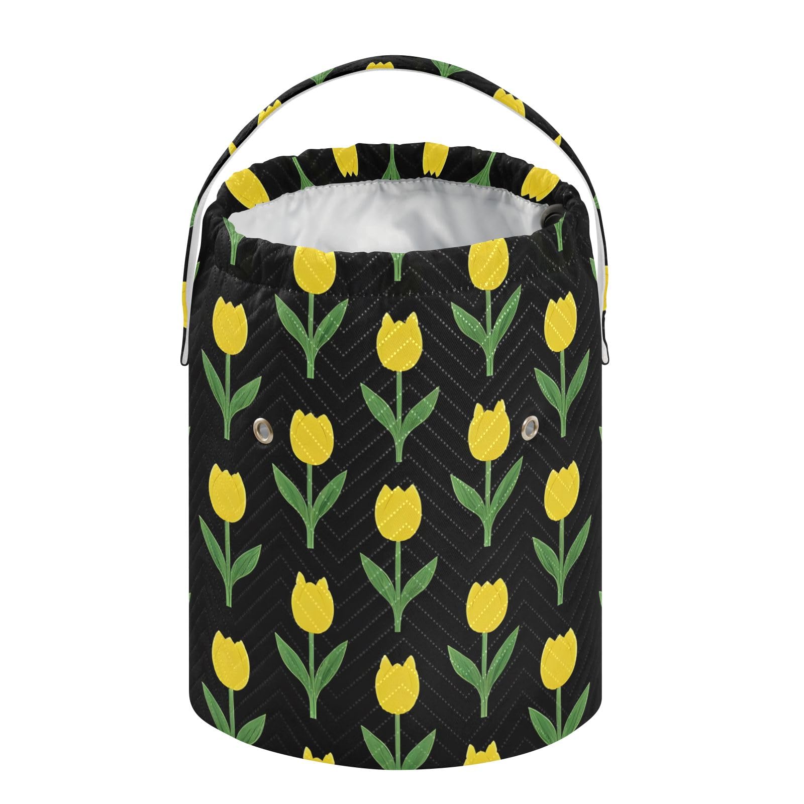 Yarn Storage Bag Small Crochet Bag Knitting Bag Organizer Yellow Tulip Black Yarn Bags for Crocheting Basket