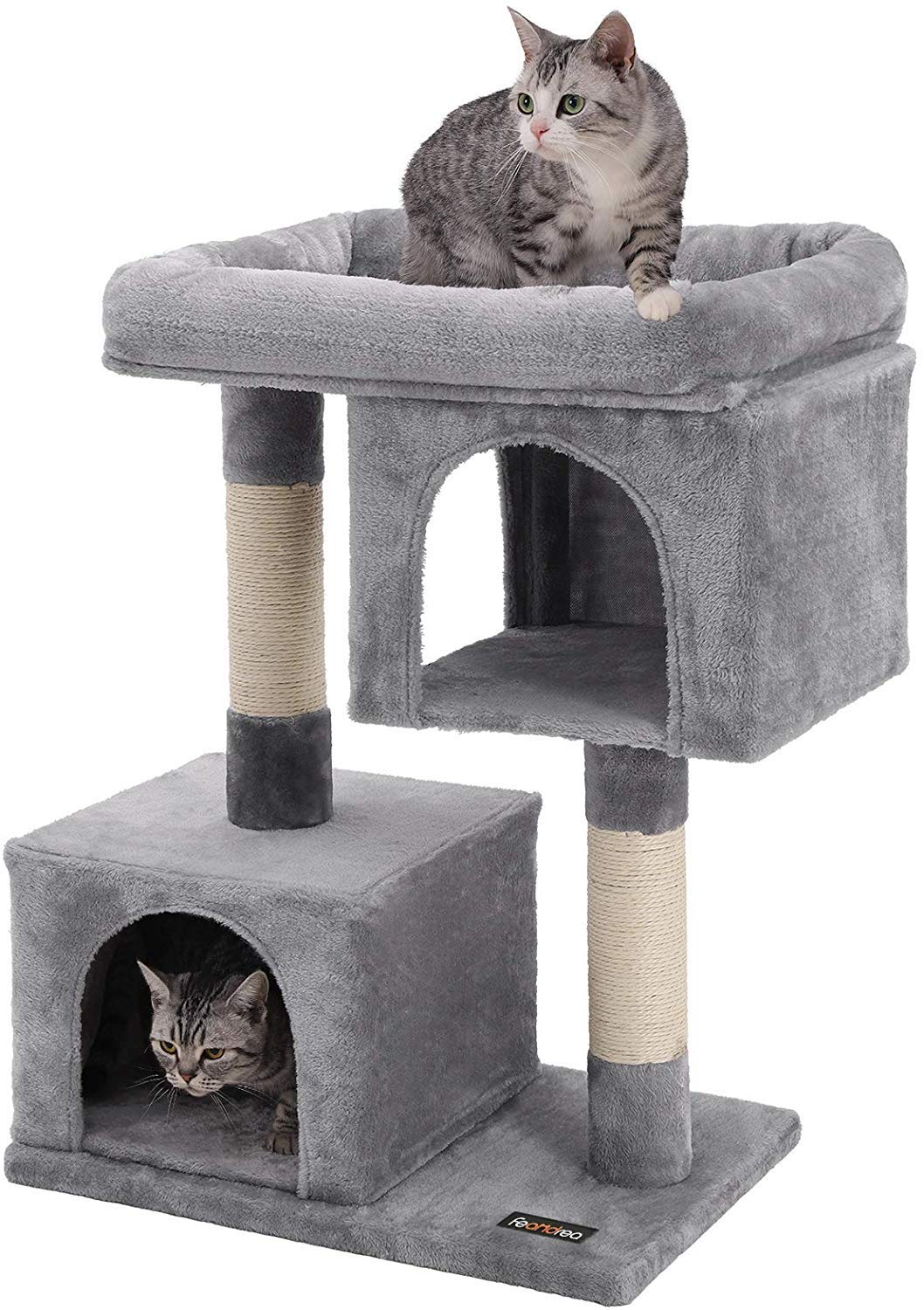 Feandrea Árbol para Gatos, Torre de Juegos 84 cm, L, Casa para Gatos de hasta 7 kg, Plataforma Grande, 2 Cuevas, Rascador, Gris Claro PCT61W
