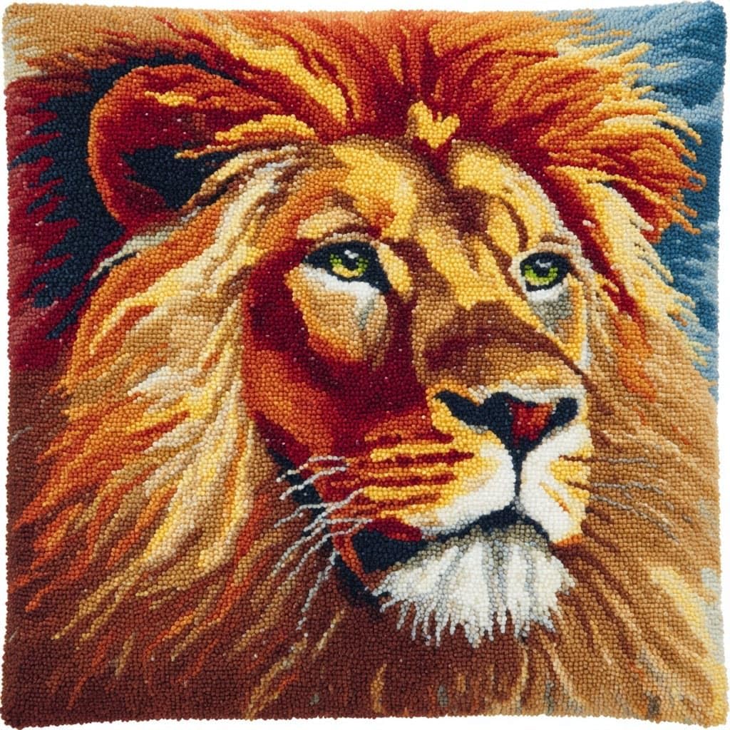 Henypt Latch Hook Pillow Case Kits, Lion