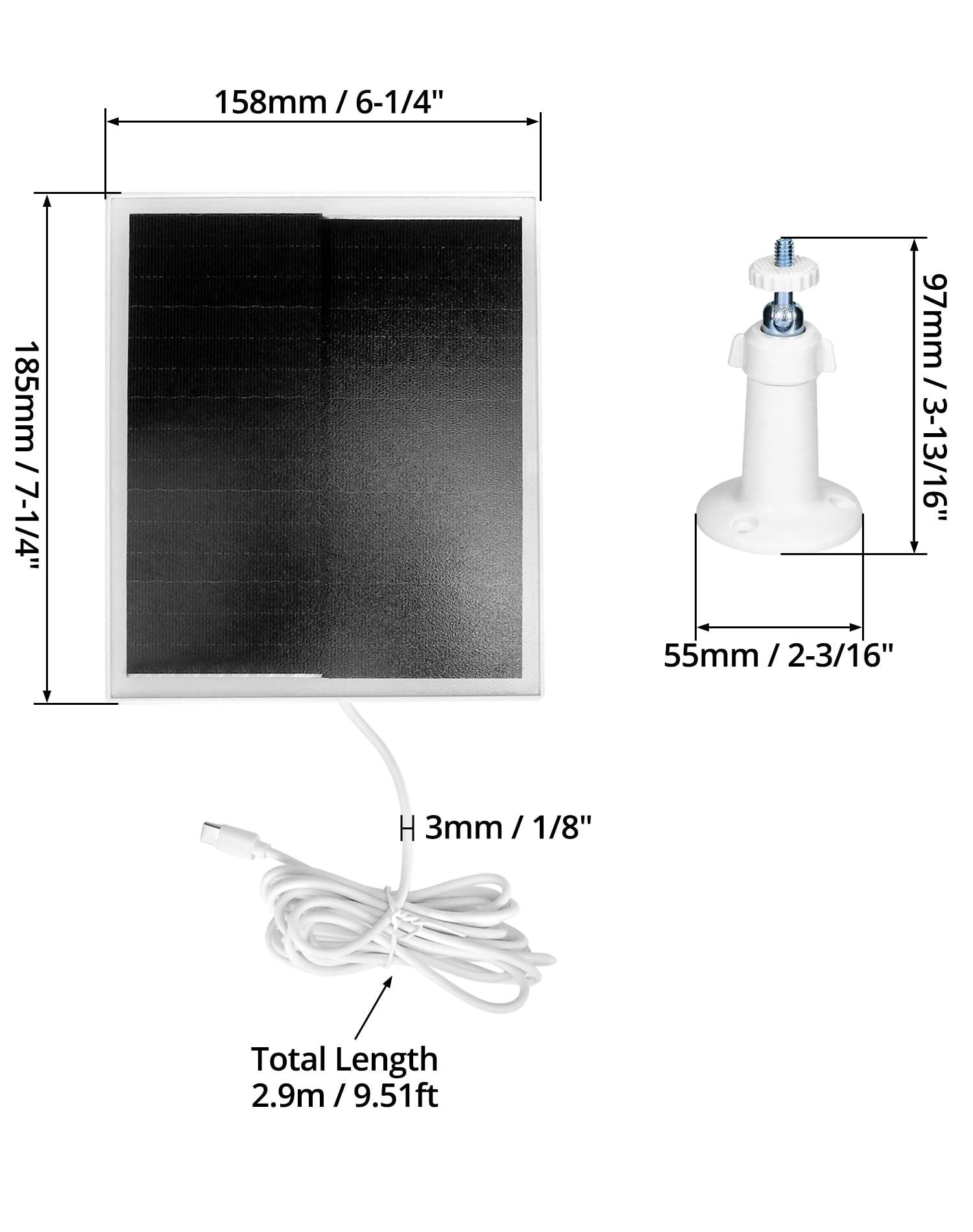 QWORK® Pack da 2 moduli solari da 6 W per telecamere di sorveglianza da esterno, tasso di conversione elevato del 24%, impermeabile IP65, con cavo USB da 3 m e staffa di montaggio a 360°