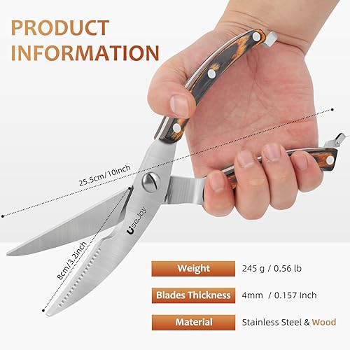 Miniatura 5 de UseJoy Tijeras de cocina para pollo de acero inoxidable resistente, tijeras para carne, tijeras de aves de corral para alimentos, tijeras multiusos