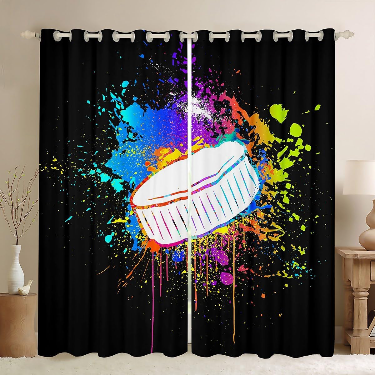 Football Basketball Window Curtains Teens Adult,Different Ball Prints Curtains for Bedroom,Sports Gaming Draperies for Living Room,Soccer Baseball Window Treatment Curtains Set of 2 Panels,52Wx63L
