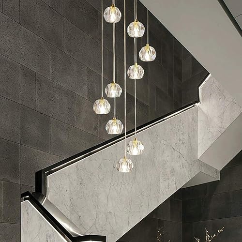 Miniatura 2 de vsGotber Lámpara colgante de techo moderna Lámpara colgante de cristal espiral gota de lluvia LED espiral escalera racimo largo para-dorado 4 luces
