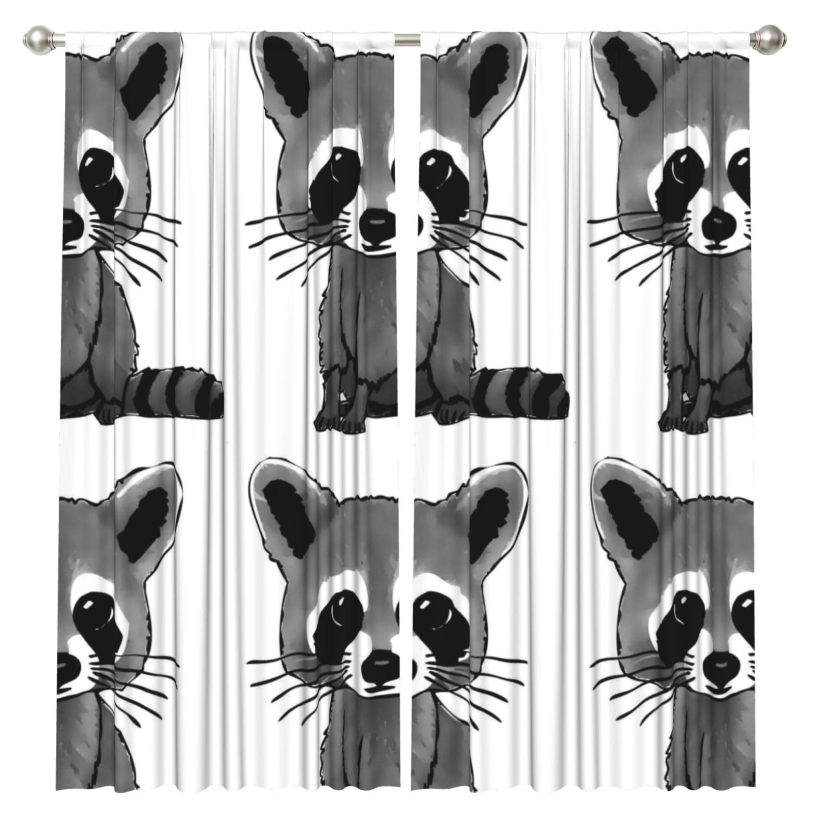 InOmak Cartoon Cute Raccoon, 2 Panels Window Curtains 52 x 84 Inch Blackout Curtains for Living Room Bedroom
