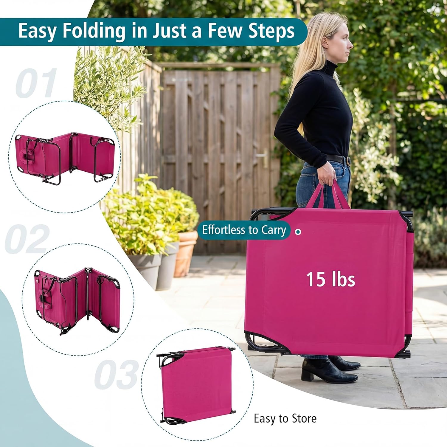 GYMAX Tanning Chair, Folding Lounge Chairs with Face Hole & Cover, Removable Pillow Carry Handle, Portable Compact Outdoor Layout Recliner for Beach, Poolside, Lawn, Patio, Camping (Pink,1)