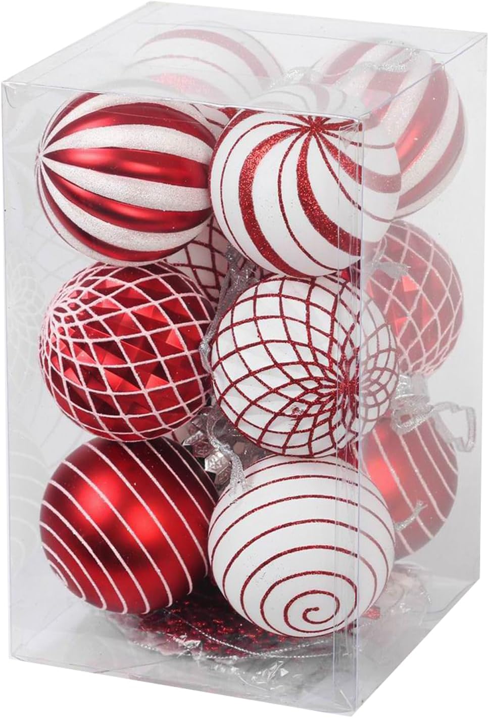 Red and White Christmas Ball Ornaments Set for Tree Decorations | Candy Cane Tree Ornaments, Shatterproof Xmas Decorations, Bulbs, Icicles & Snowflakes, 3.15in, 28-Piece Set