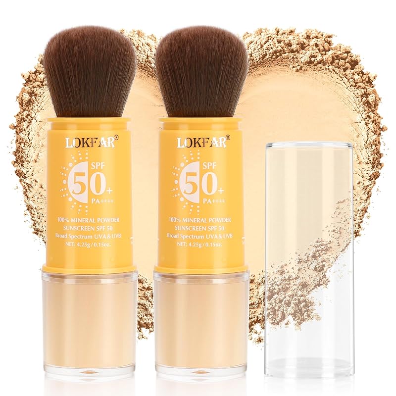 BEFIVECOK Pó Mineral Solto com Pincel para Maquiagem e Rosto, Light, Pacote com 2