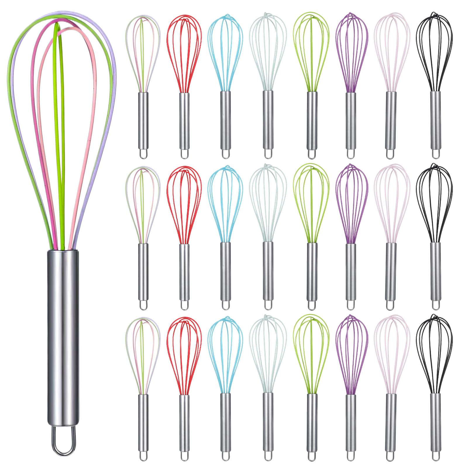 24 Stück 25,4 cm Schneebesen Bulk zum Kochen Silikon Schneebesen Kratzfest Edelstahl Handbesen Groß Beschichtetes Metall Hitzebeständige Eierschlägel zum Kochen Party Gastgeschenk Zubehör