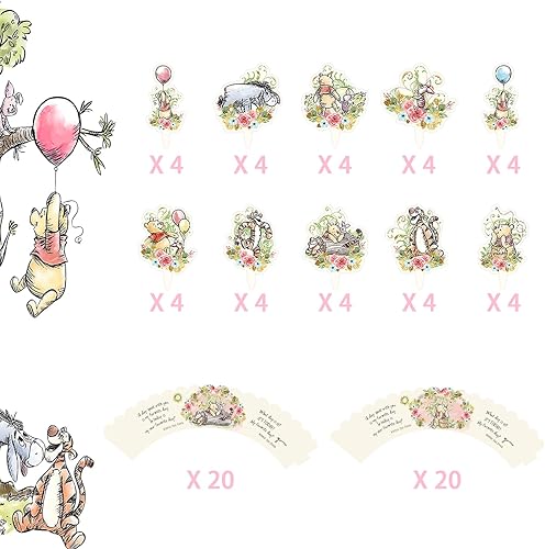 Miniatura 4 de Juego de 80 revestimientos clásicos para cupcakes Winnie, suministros de fiesta de cumpleaños para niñas