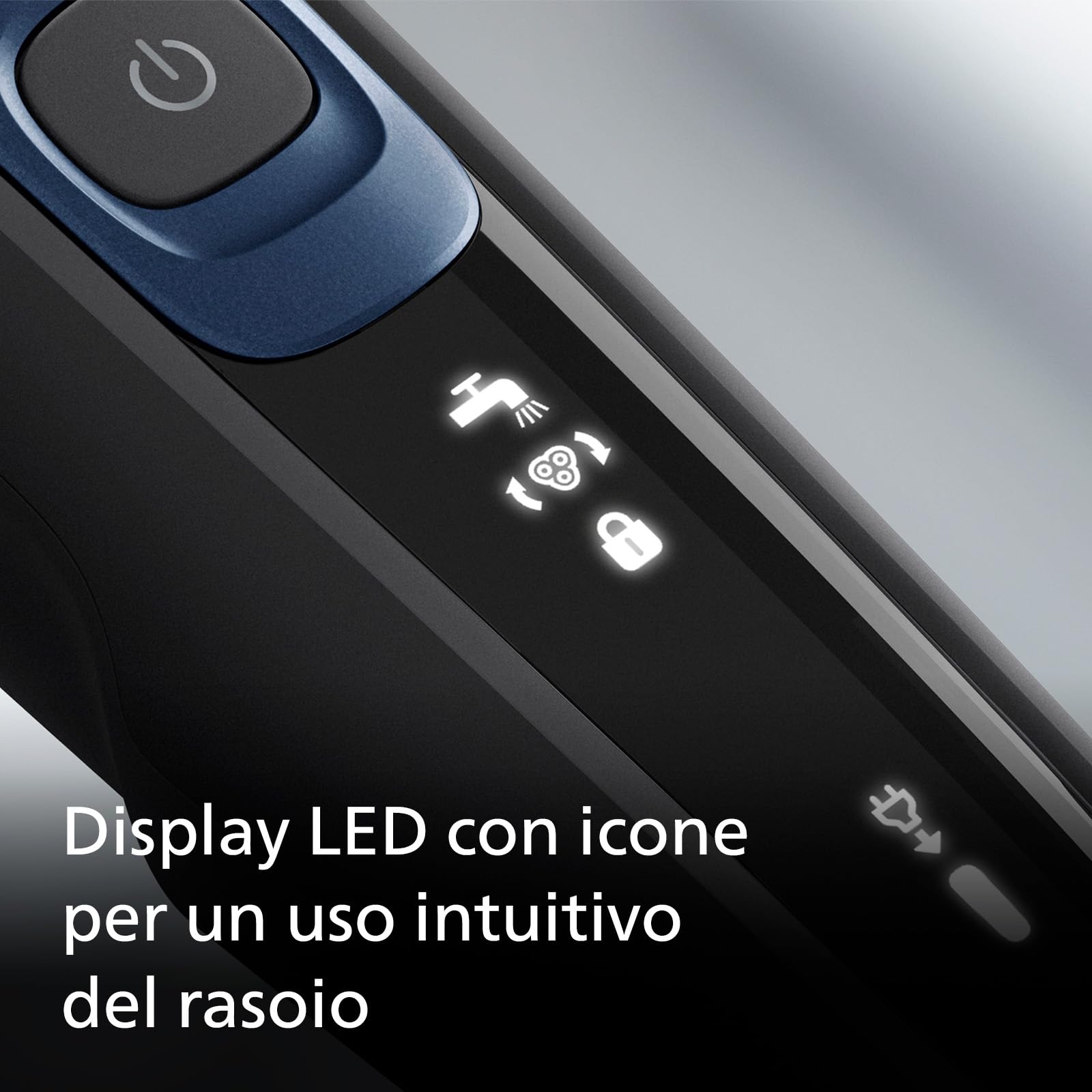 Rasoio elettrico Philips serie 5000 - Rasoio elettrico da uomo Wet & Dry in blu metallizzato con rifinitore di precisione e custodia da viaggio morbida (modello S5465/18)