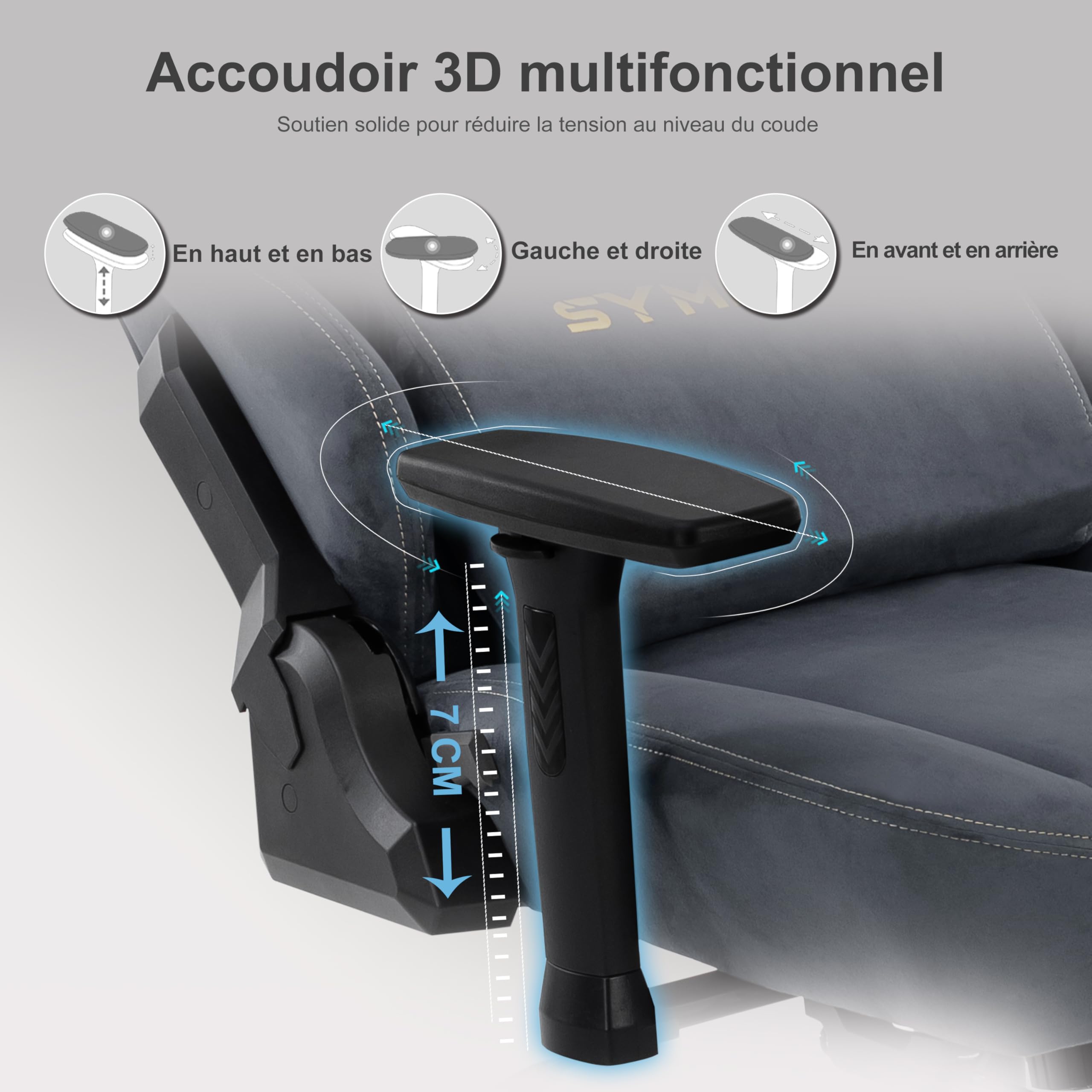 Symino Chaise Gamer XL, Siège Large Mousse+Latex, Support Lombaire & Tête, Inclinaison 175°, 300kg, Roues Silencieuses Incluses (Faux Daim, Gris)