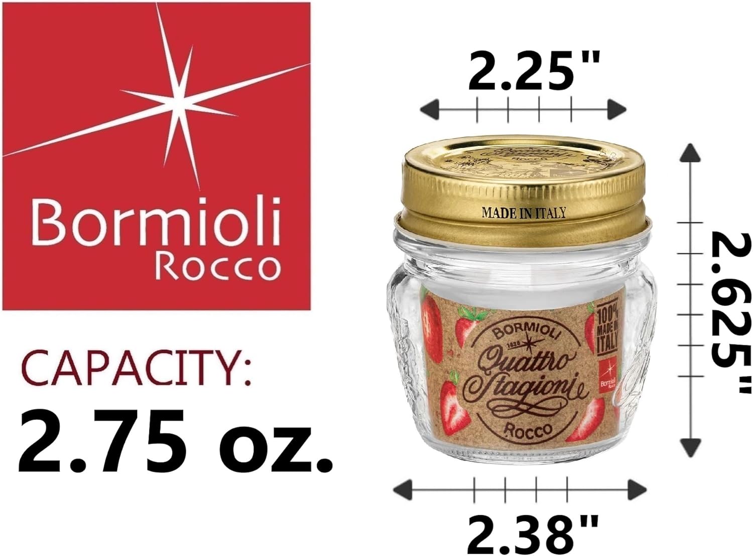 Bormioli Rocco Quattro Stagioni Mini Glass Canning Jar with Lid, 2.75 oz., Set of 12 - Image 2