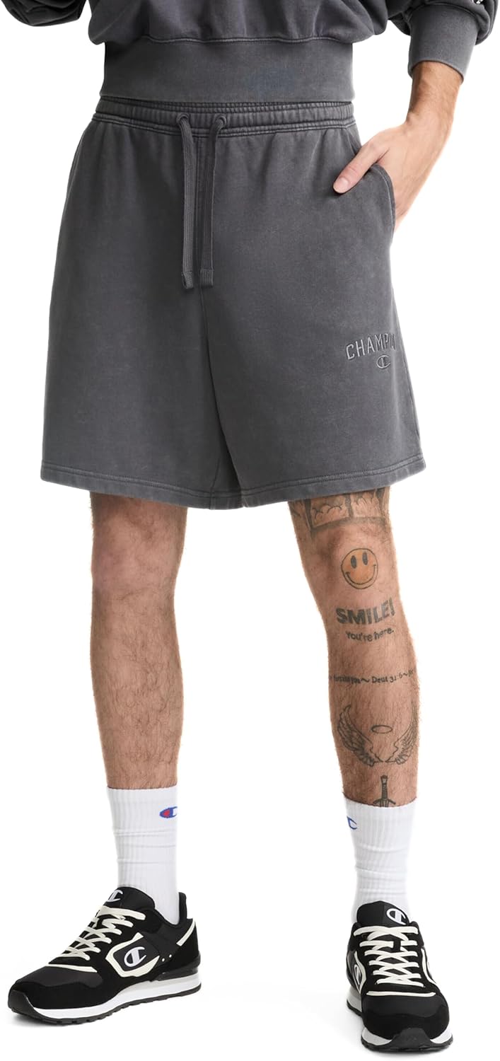 Champion Mens Vintage Wash Lightweight Fleece Shorts, 7"