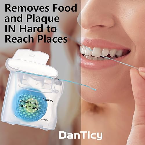 Miniatura 6 de Hilo dental tejido con infusión de aceite de coco, hilo dental encerado de vegetales naturales de limpieza profunda, limpieza extra ancha y se