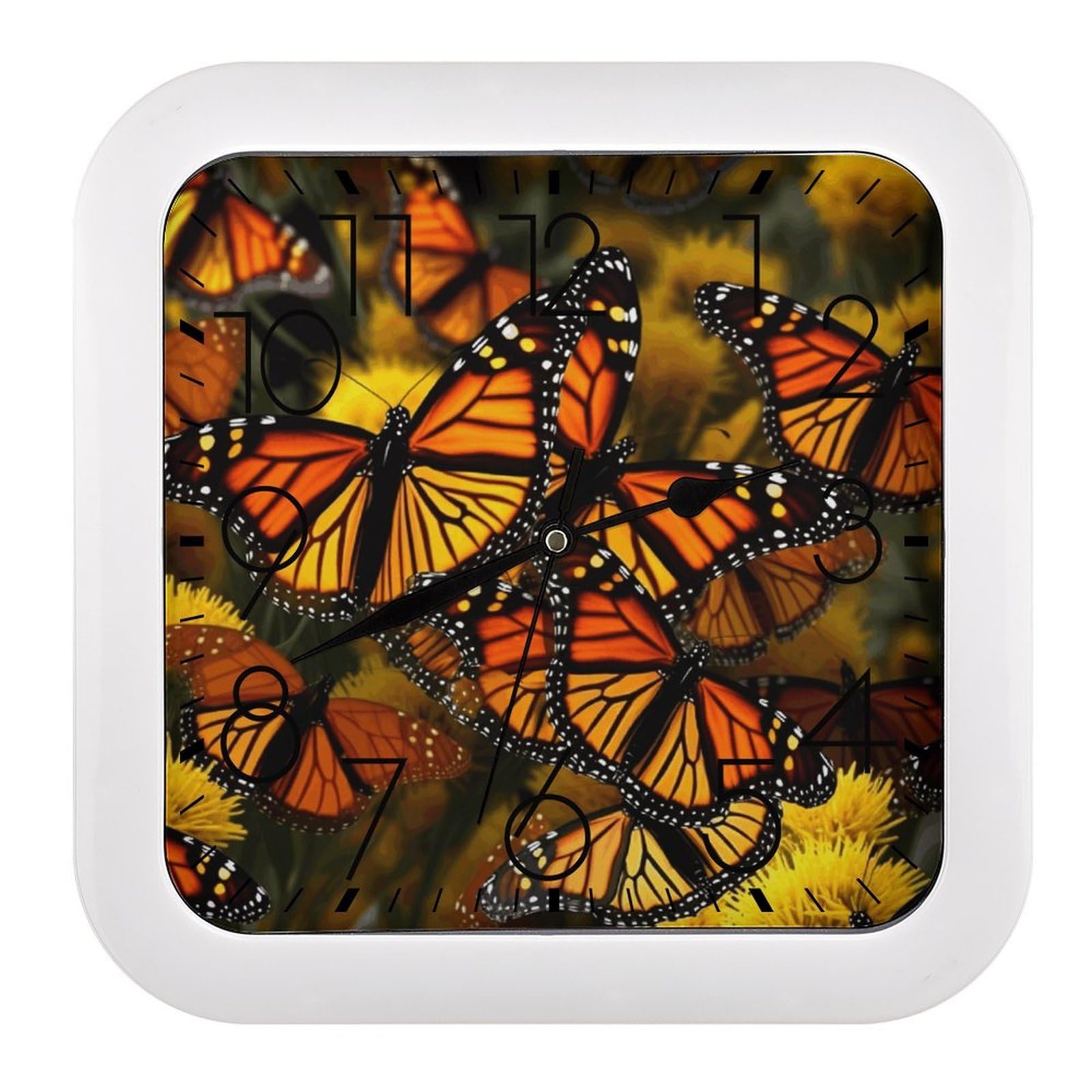 LZQPOEAS Monarch Butterflie Square Wall Clock, 10.2 Inch Battery Operated Silent Non-Ticking Wall Clock, Square Analog Decorative Clock for Home Wall Art, Living Room, Bedroom, and Office