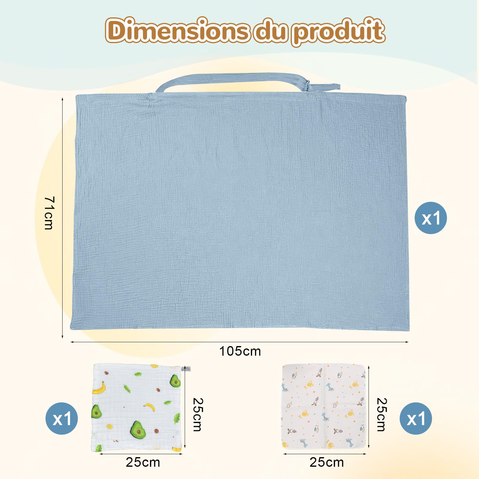Solivive Tablier Allaitement Bébé, Couverture Respirante en Coton Doux (71x95 cm), Écharpe Ajustable pour Mamans, 4 Couches de Bavoirs Mousseline + 2 Couches Coton Doux (bleu clair)