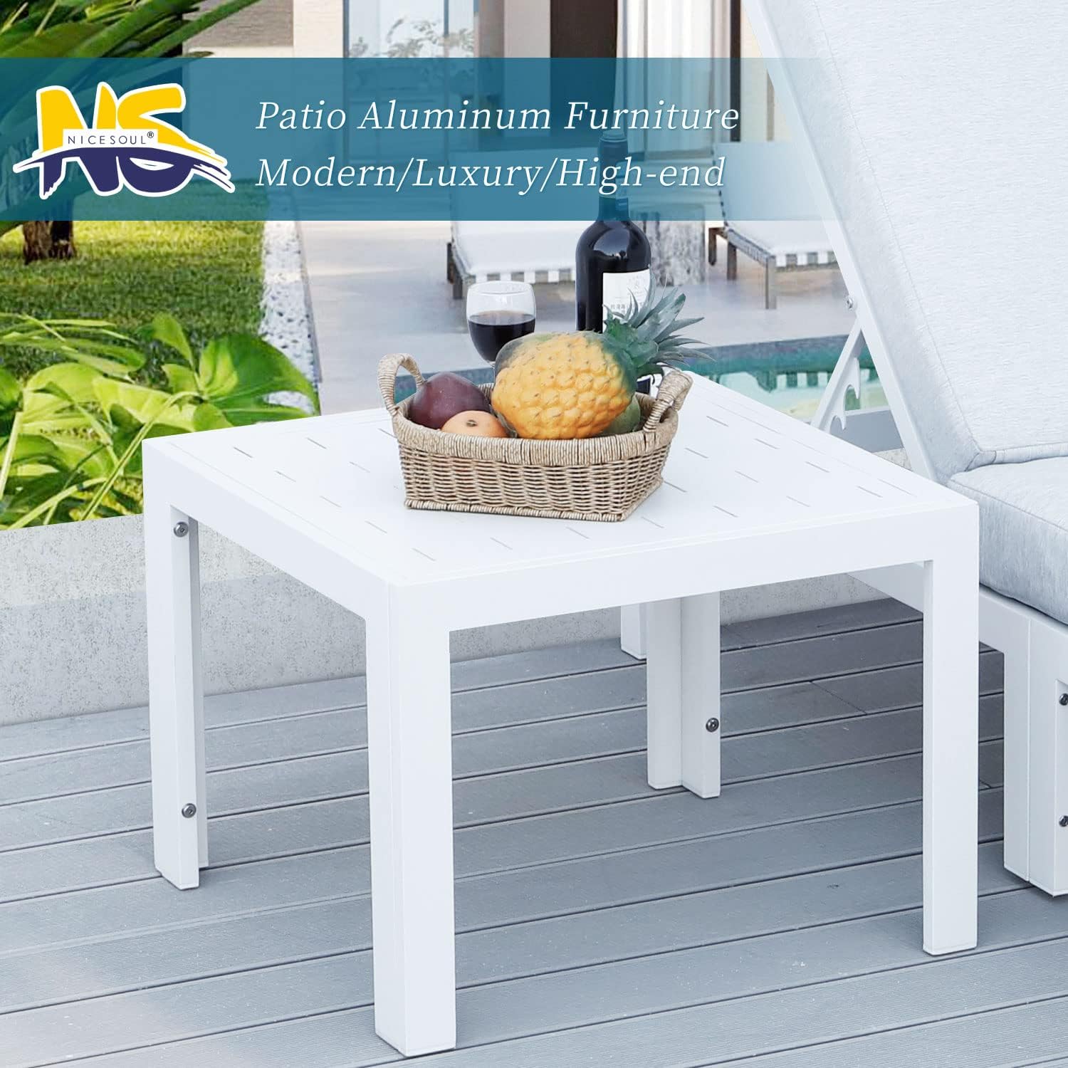 NICESOUL® 2 Pieces Aluminum Tables Side Tables for Outdoor Patio Porch Backyard Furniture Pieces in Pairs White