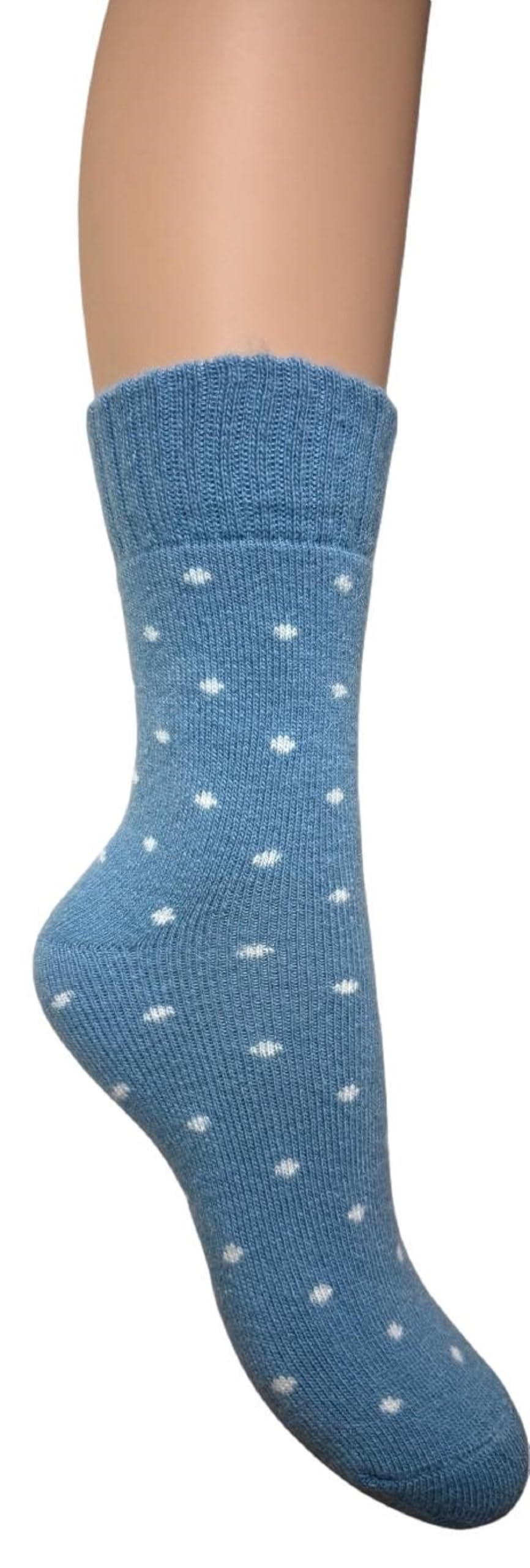 Jess & Lou Ribbed Socks Cosy Warm Fluffy Soft Wool Blend Colourful Pattern Loungewear Cute Patterns (UK, Alpha, One Size, Regular, Regular, Cornflower Dots)