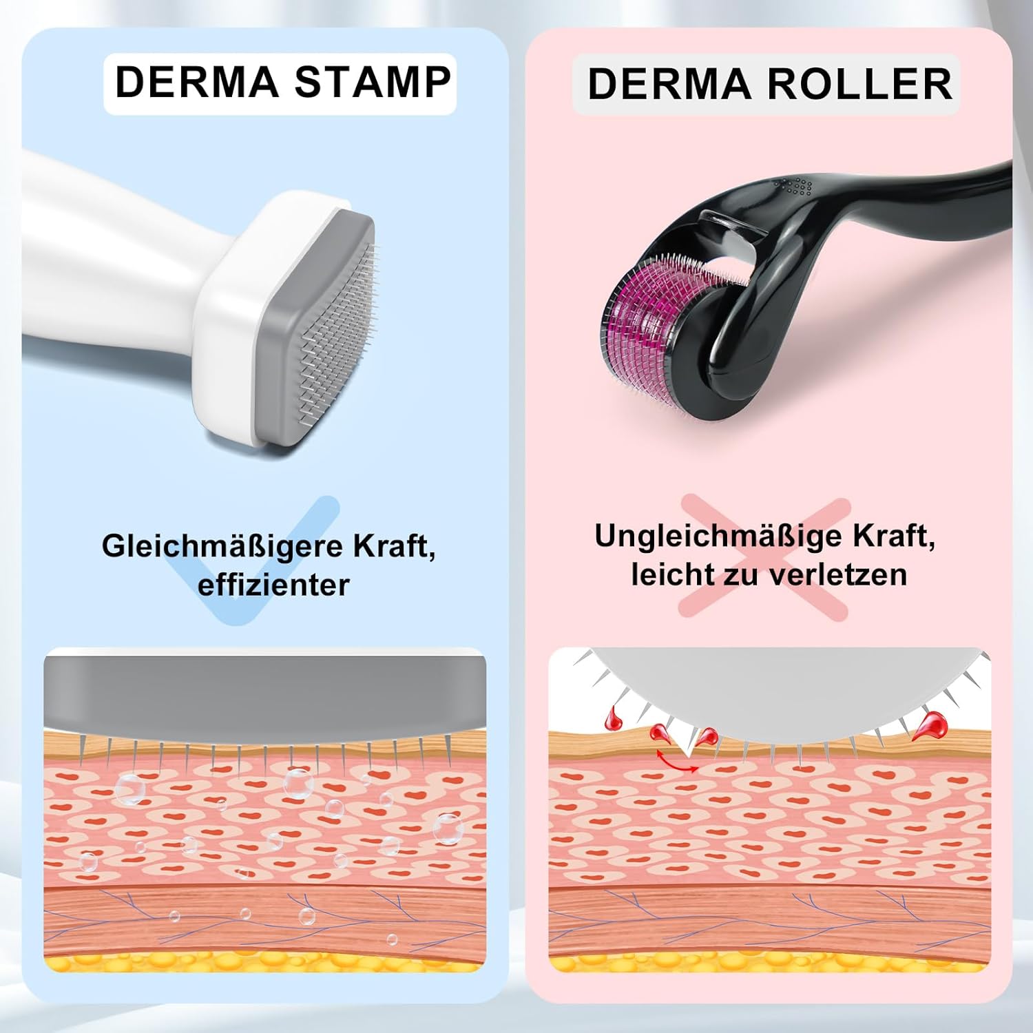 Derma Stamp, instelbare microneedling stempel met 120 titanium pins, professionele microneedling pen voor gezicht, lichaam, haren, baardgroei