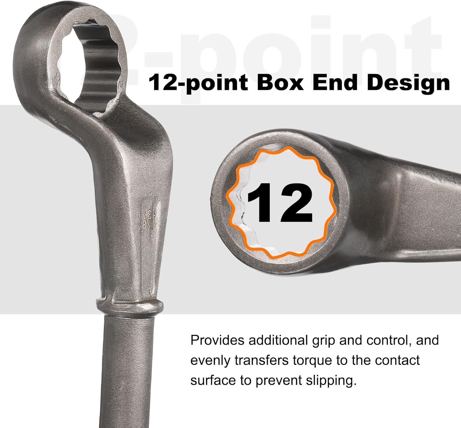 HARFINGTON Offset Box End Tubular Handle Wrench 1-3/8" CR-V 12 Point Offset Single End Torx Wrench High Neck Tubular Box Wrenches for Tightening Remove Screws and Fasteners, Silver Gray