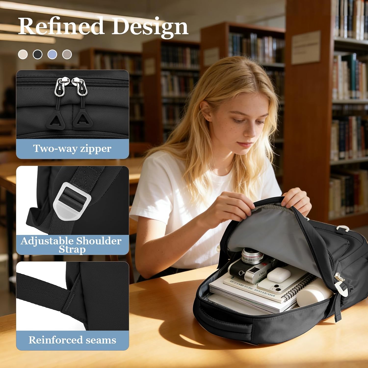 Simple Backpack for School Waterproof Backpack for Women Men Cute Casual Daypacks Lightweight Backpacks High School Bookbag for Teens Girls Boys(Black) - Image 4