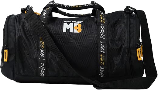 MuscleBlaze Gym Bag (Phirse Zidd Kar) Duffle Bag (Black, 30L) | for Men and Women | Sports Bag