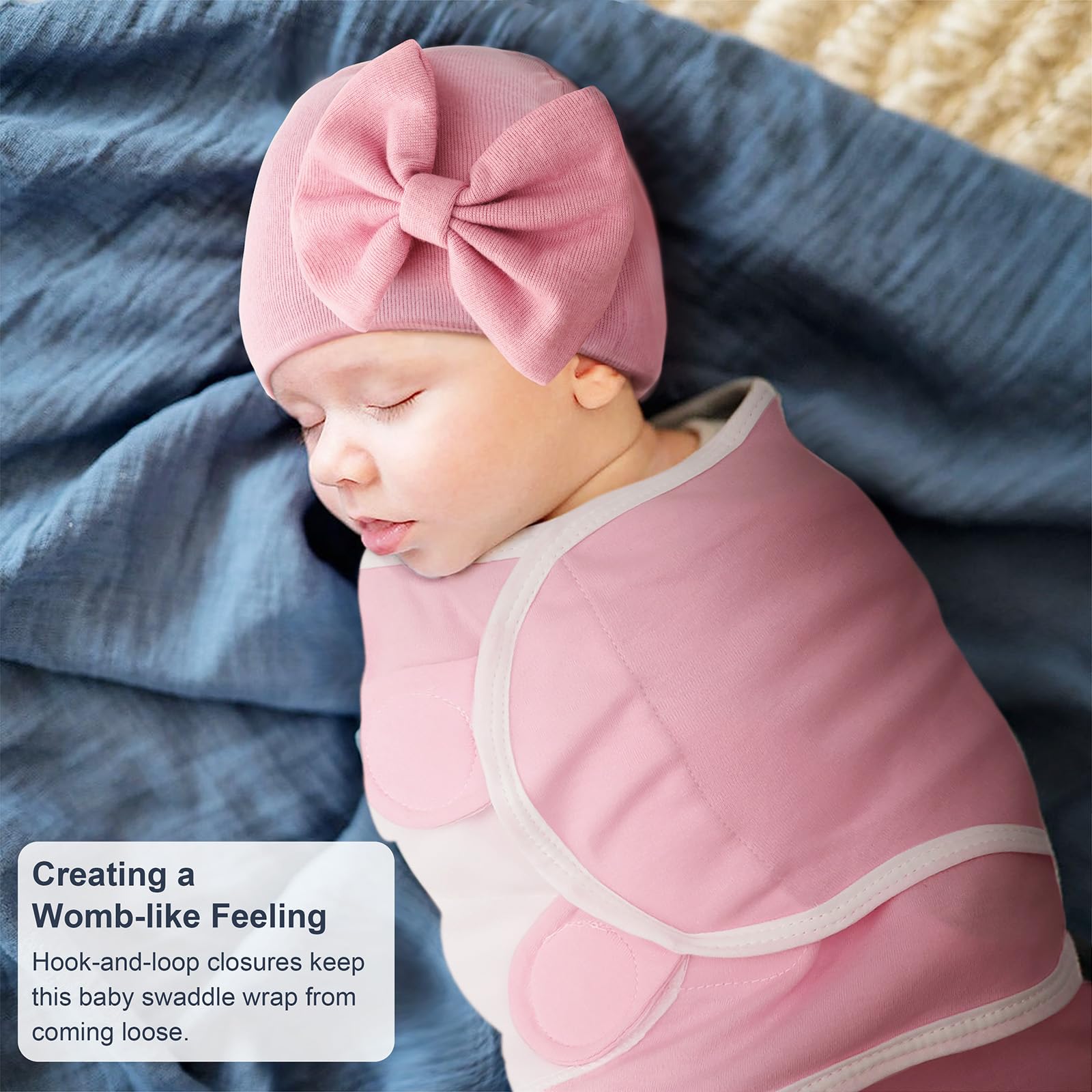 DRESHOW Ensemble de Couvertures Emmaillotables pour Nouveau-né Bonnet Emmaillotage Imprimé Sac de Couchage Ajustable pour 0-3 Mois Filles et Garçons