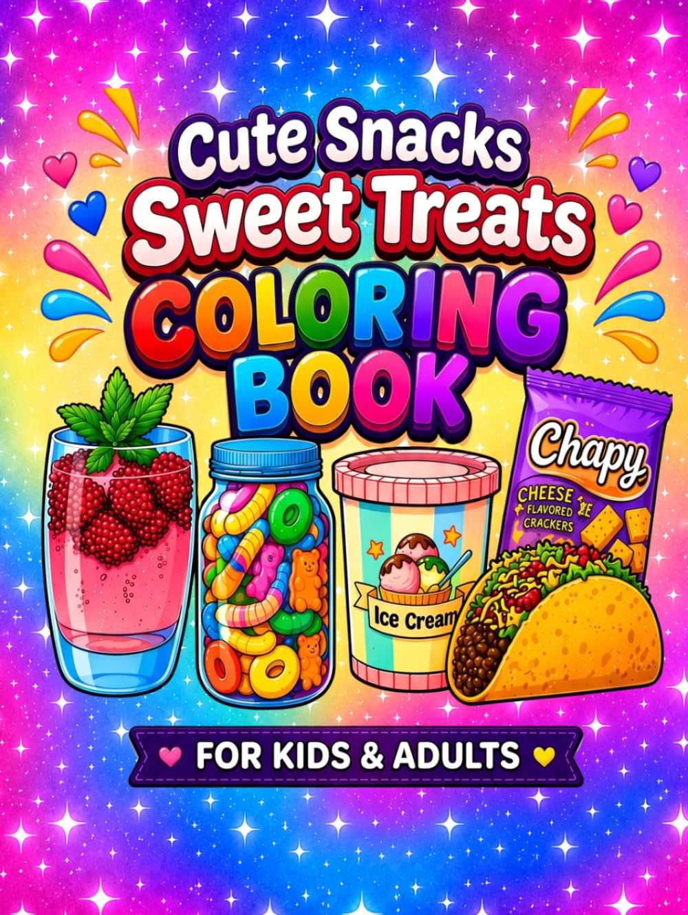 Cute Snacks and Sweet Treats Coloring Book for Kids and Adults: Fun Food, Desserts, Drinks and Junk Food Designs for Relaxation and Creativity
