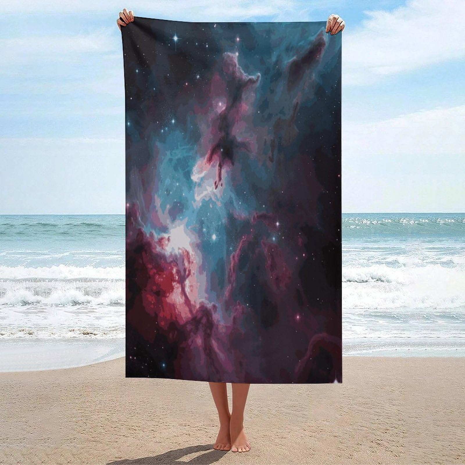 Weltraumnebel mit Cluster-Badetücher, Unisex, Strandtuch, leicht, schnell trocknend, Badetuch für Reisen, Sport, Pool, Schwimmen, Bad, Camping, Yoga, Erwachsene, 130 x 80 cm