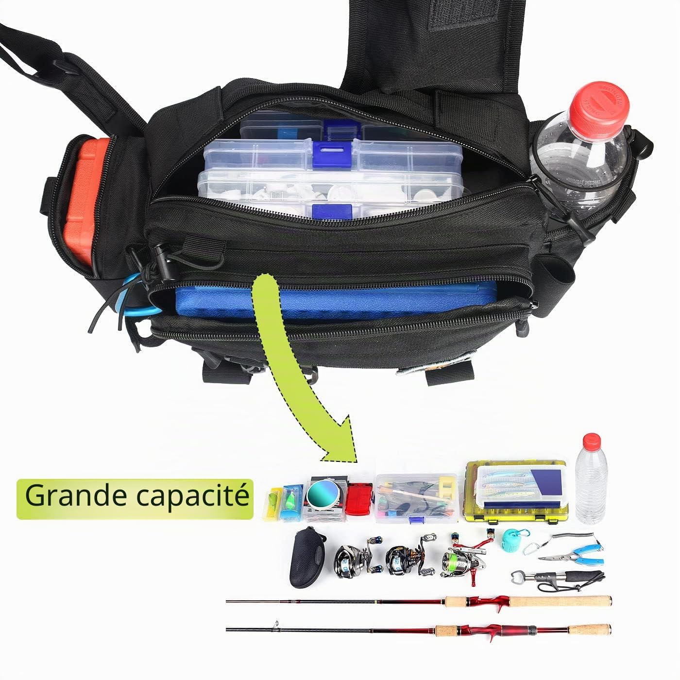 Sac de Pêche - Sac à bandoulière Tactique, Étanche et résistant, Multifonctionnel, Sac de Rangemen