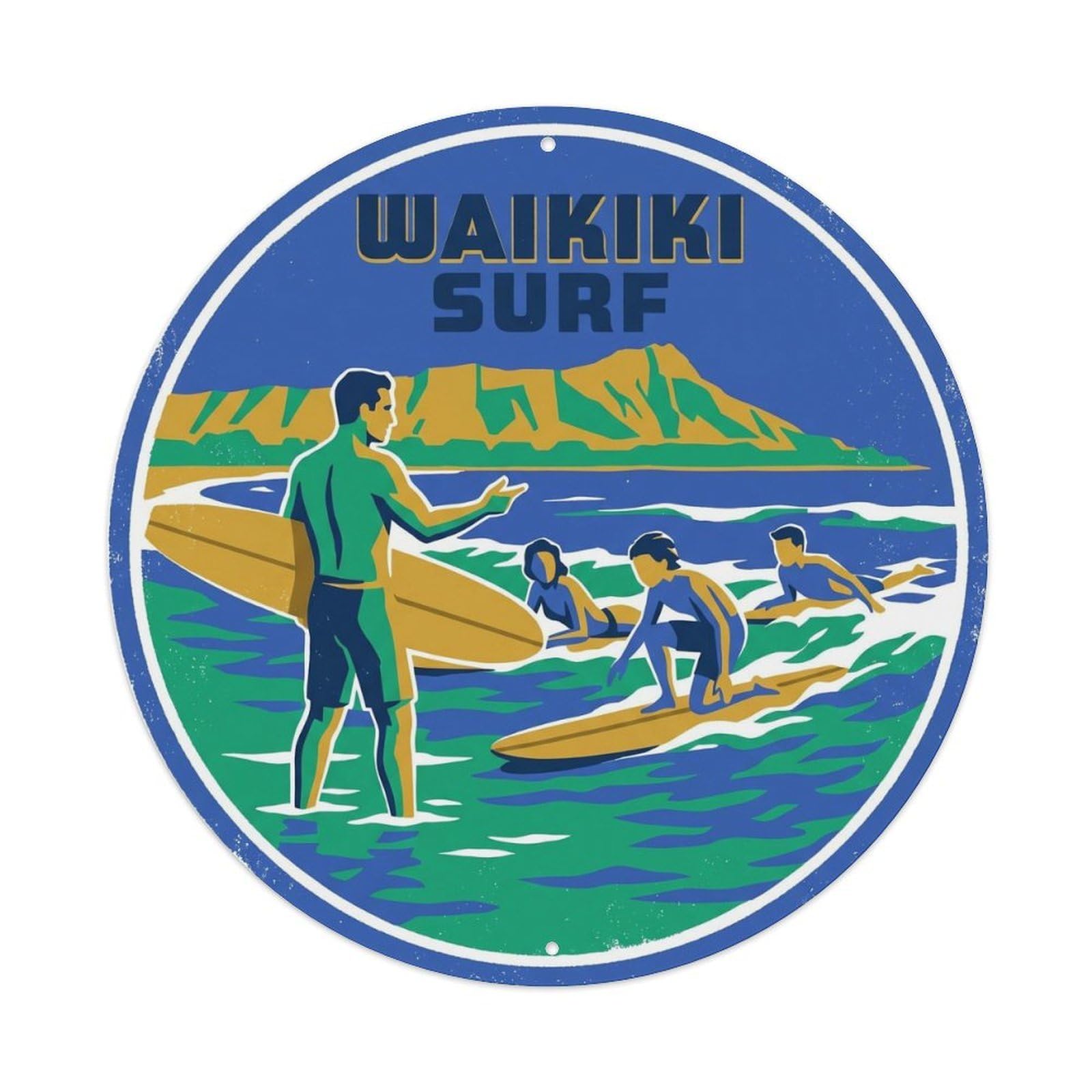 Waikiki Surf Lesson Hawaii Travel Coast Break Metal Tin Sign